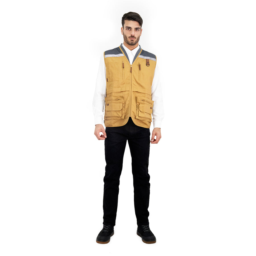 CHALECO GEÓLOGO GABARDINA QUEBEC CAMEL