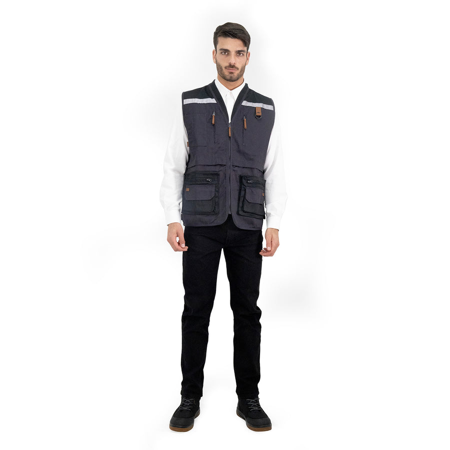 CHALECO GEÓLOGO GABARDINA QUEBEC GRIS