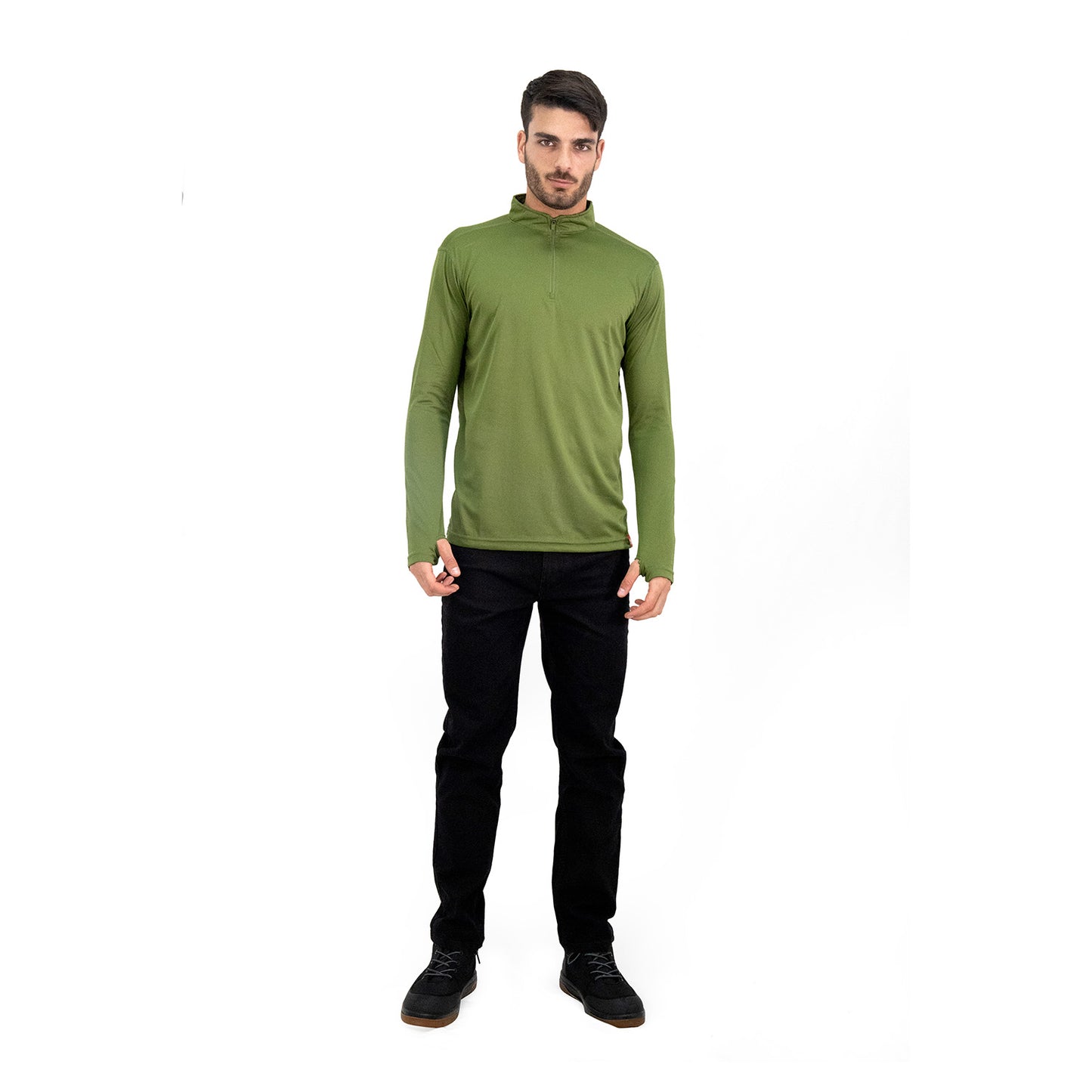 Polera Quebec Half-Zip Verde Oliva Hombre