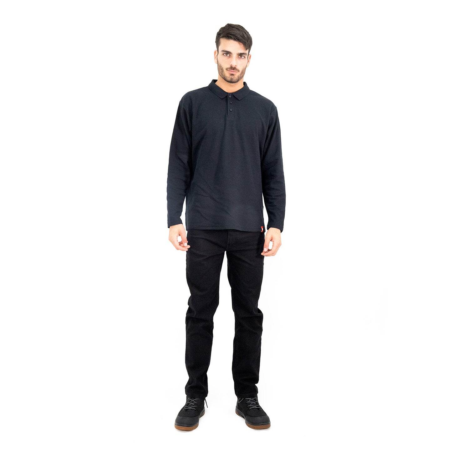 Polera Pique Quebec Manga Larga Negro Hombre