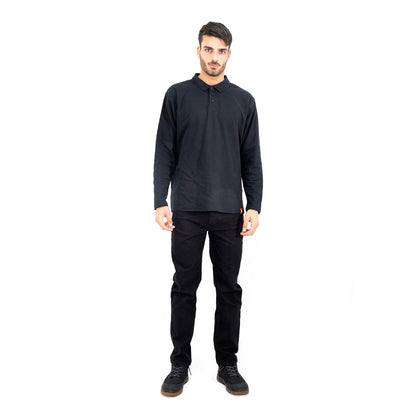 Polera Pique Quebec Manga Larga Negro Hombre