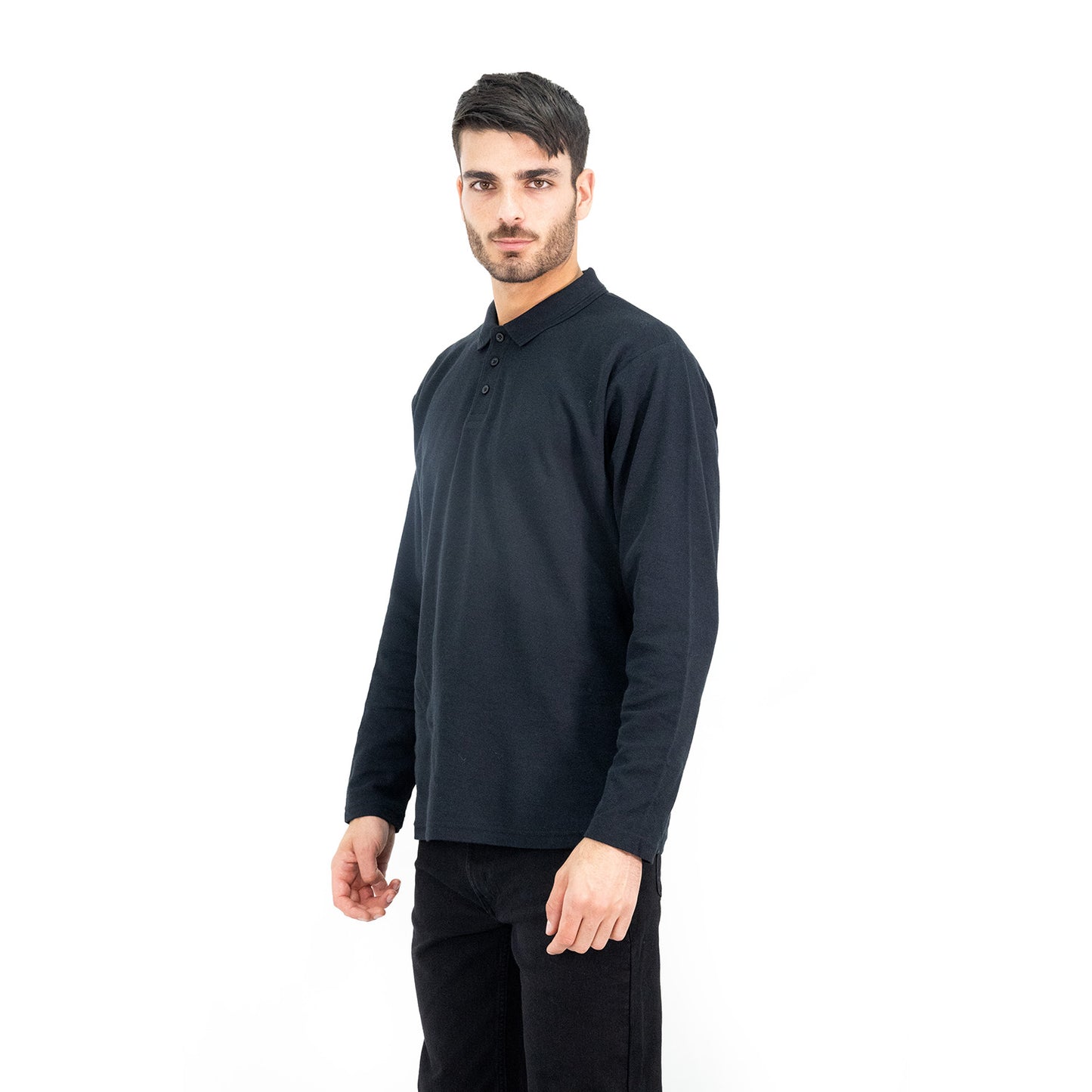 Polera Pique Quebec Manga Larga Negro Hombre