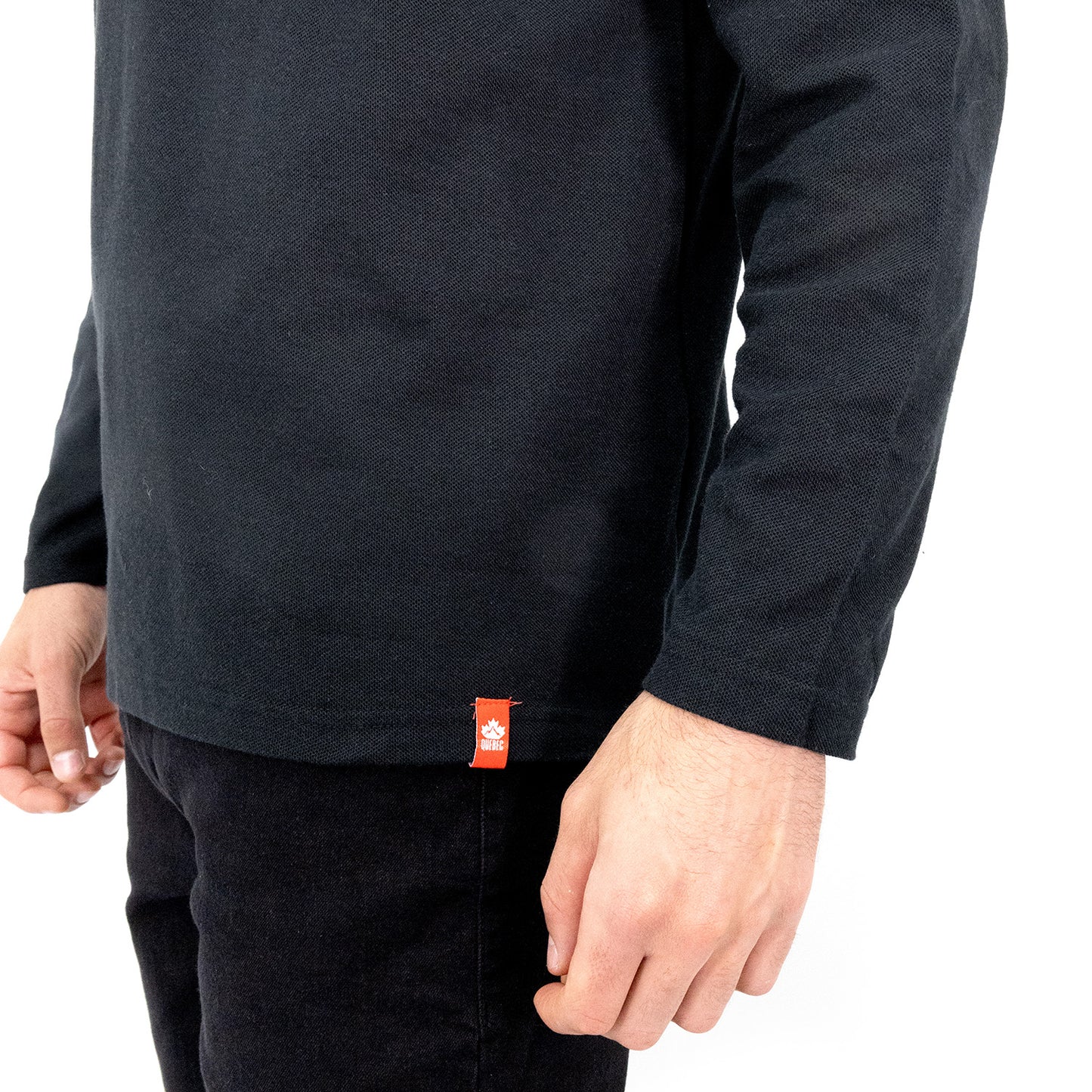 Polera Pique Quebec Manga Larga Negro Hombre
