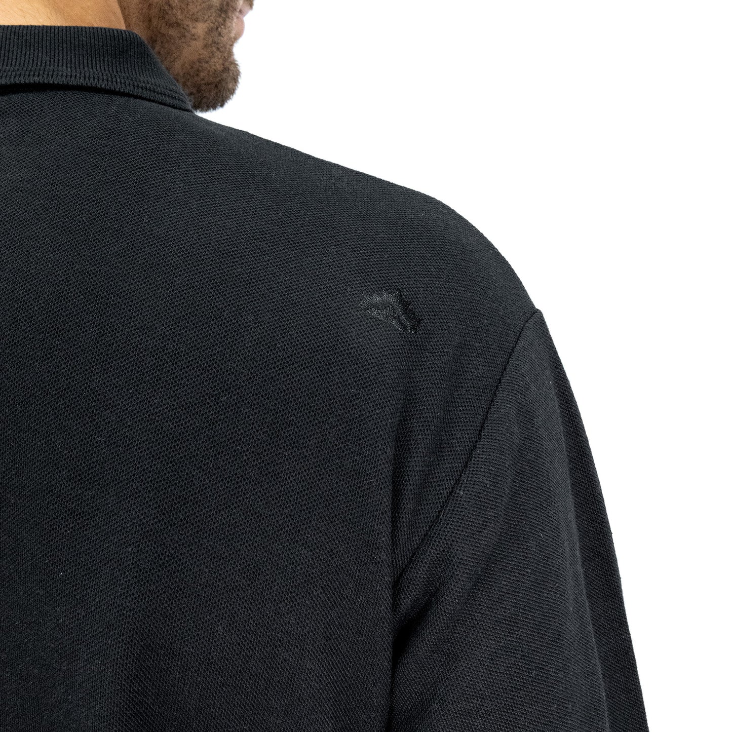 Polera Pique Quebec Manga Larga Negro Hombre