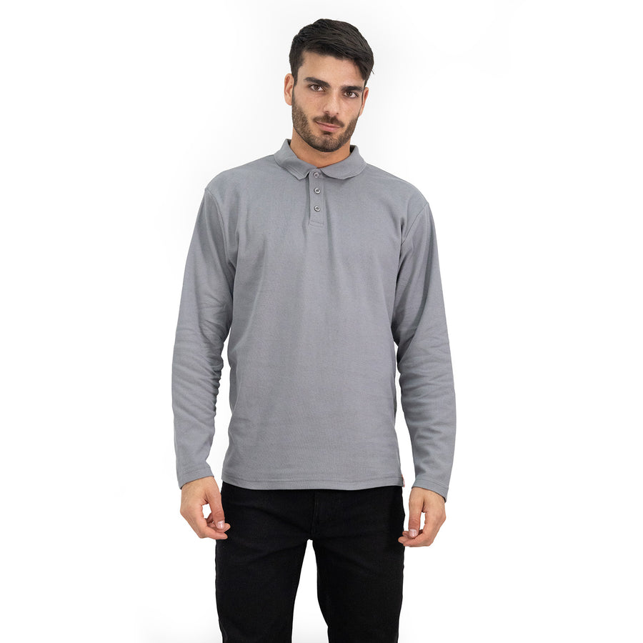 POLERA PIQUE QUEBEC MANGA LARGA GRIS HOMBRE