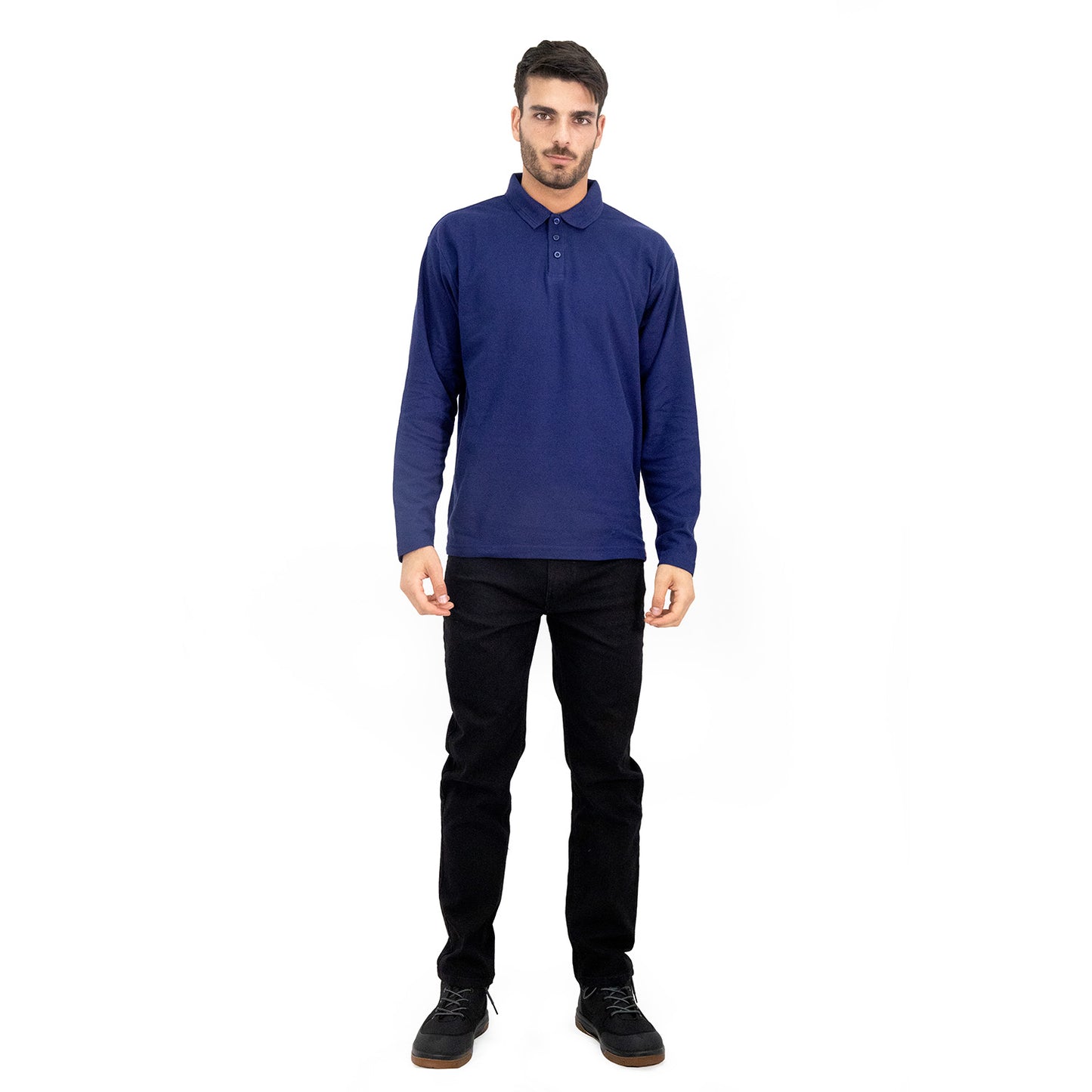 Polera Pique Quebec Manga Larga Azul Hombre