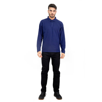 Polera Pique Quebec Manga Larga Azul Hombre