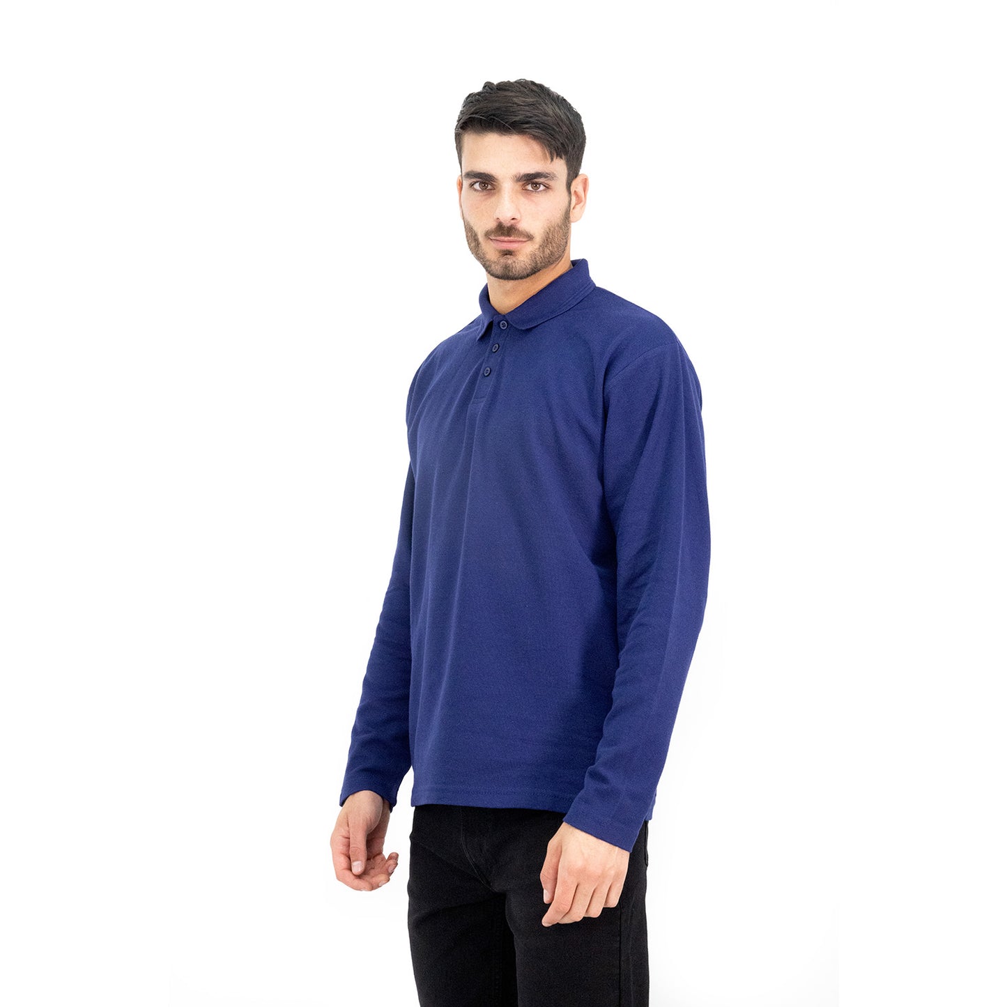 Polera Pique Quebec Manga Larga Azul Hombre