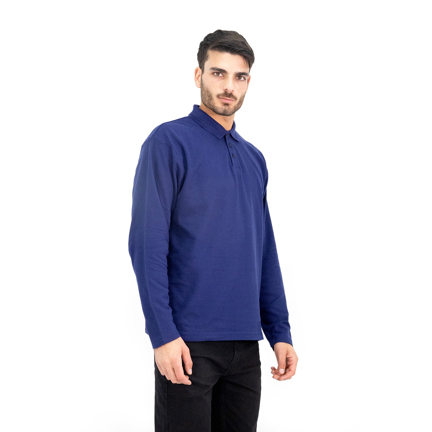 Polera Pique Quebec Manga Larga Azul Hombre