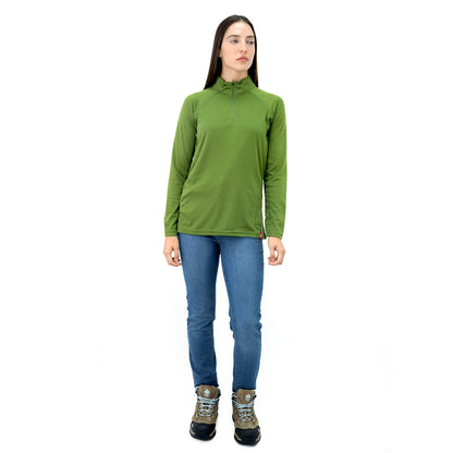 Polera Quebec Half-Zip Mujer Verde Oliva
