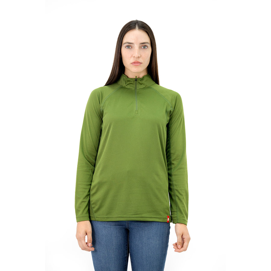 POLERA QUEBEC HALF-ZIP MUJER VERDE OLIVA