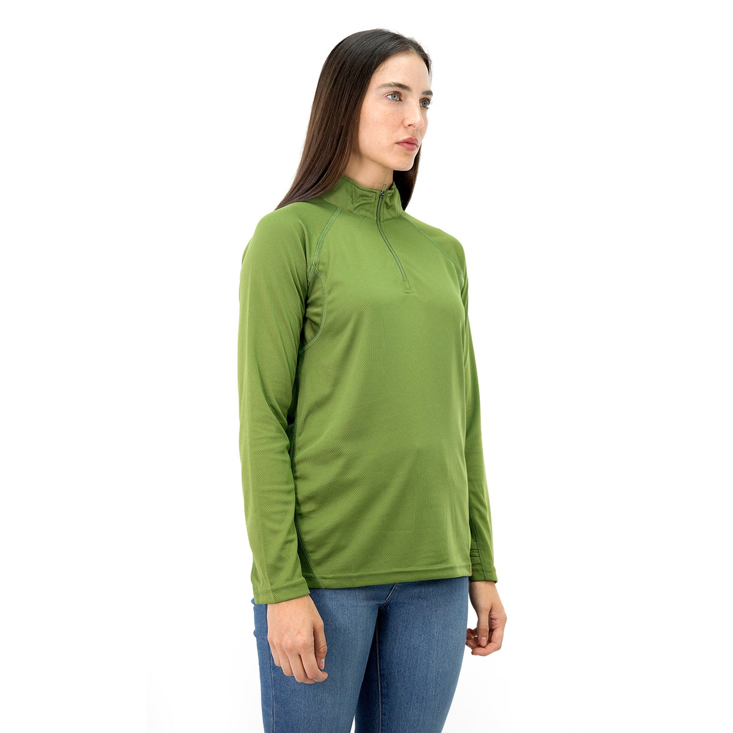 Polera Quebec Half-Zip Mujer Verde Oliva