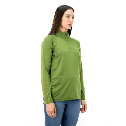 Polera Quebec Half-Zip Mujer Verde Oliva