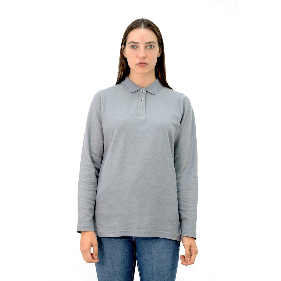 POLERA PIQUE QUEBEC MANGA LARGA GRIS MUJER