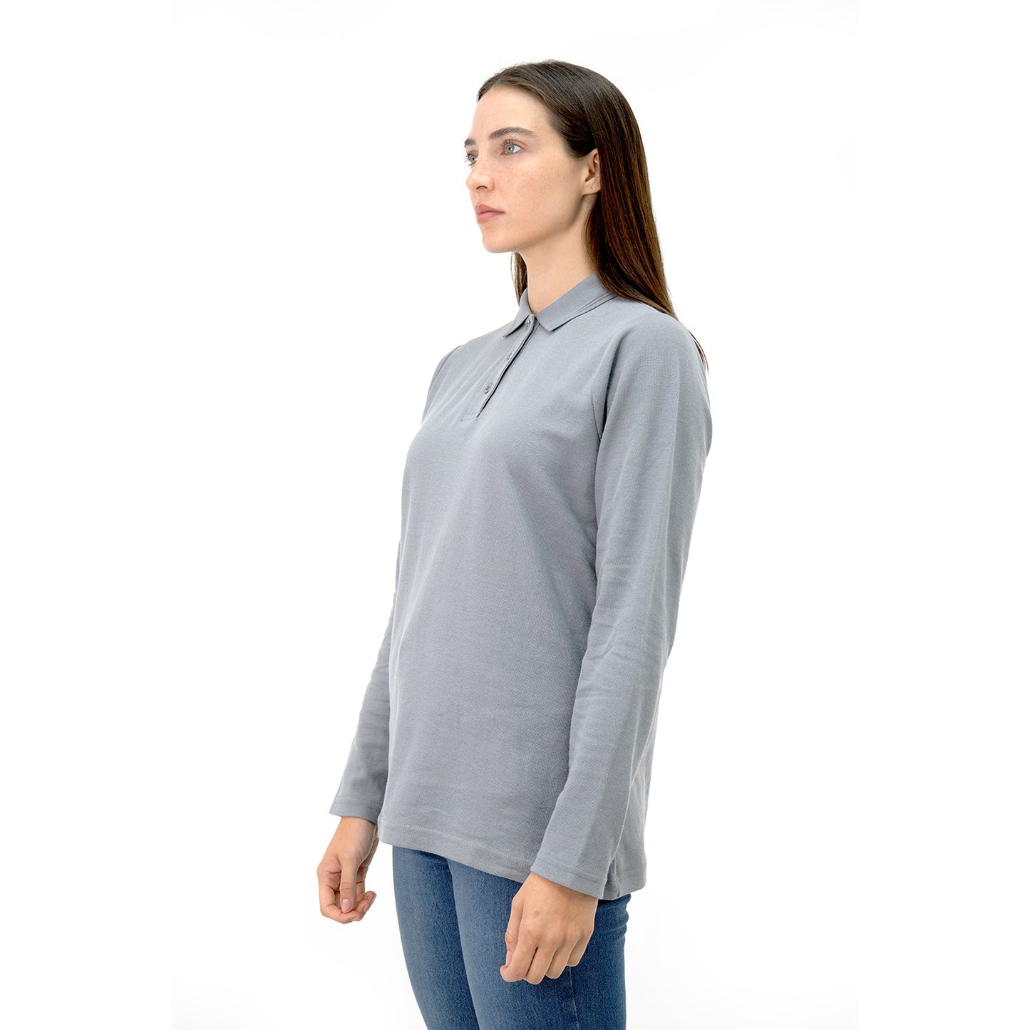 Polera Pique Quebec Manga larga Gris Mujer