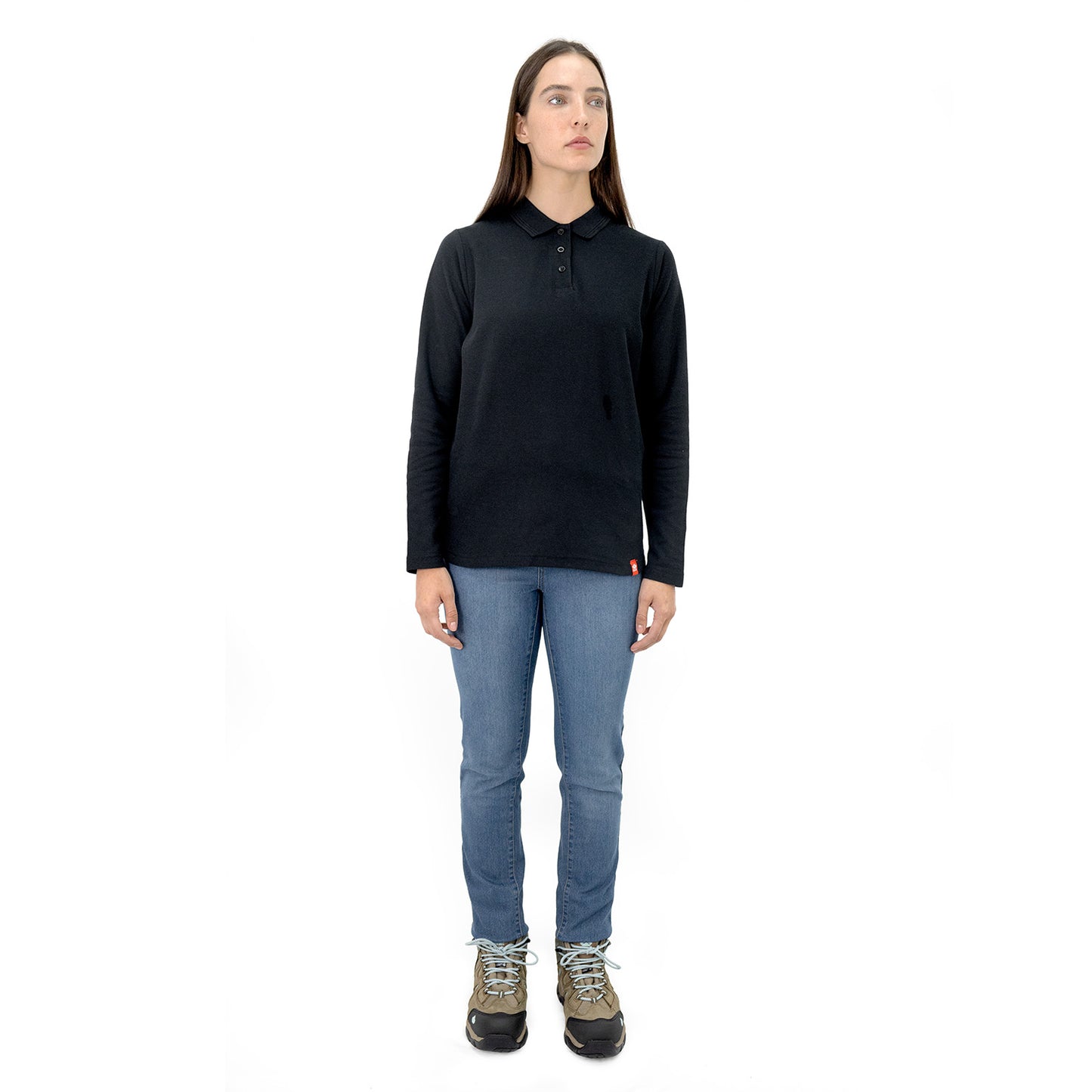 Polera Pique Quebec Manga larga Negro Mujer