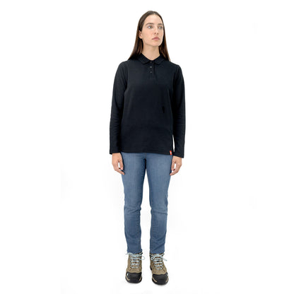Polera Pique Quebec Manga larga Negro Mujer
