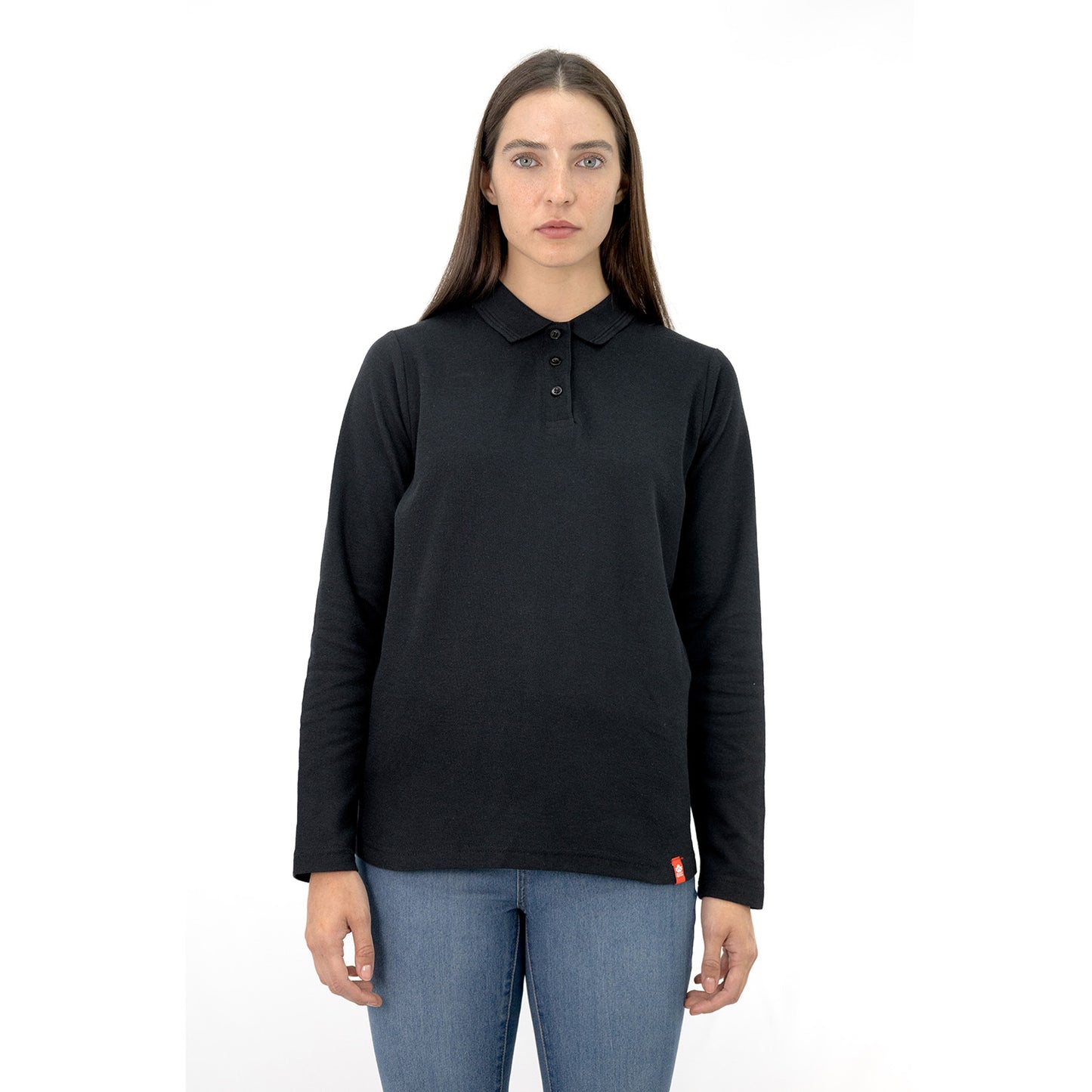 Polera Pique Quebec Manga larga Negro Mujer
