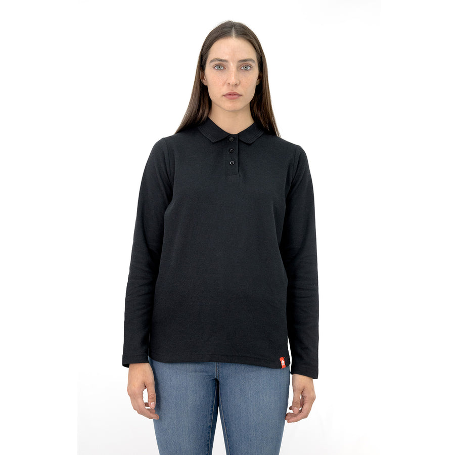 POLERA PIQUE QUEBEC MANGA LARGA NEGRO MUJER