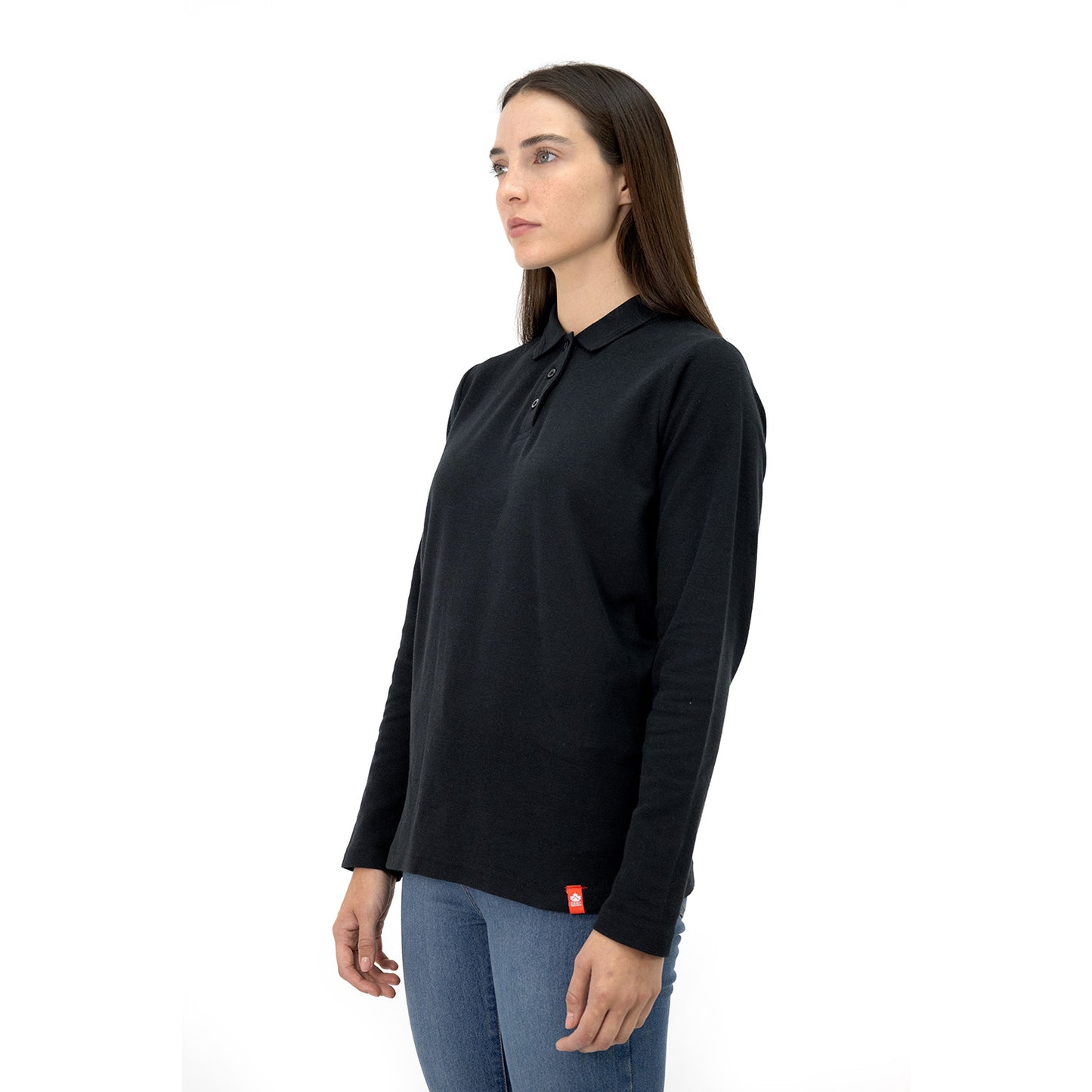 Polera Pique Quebec Manga larga Negro Mujer
