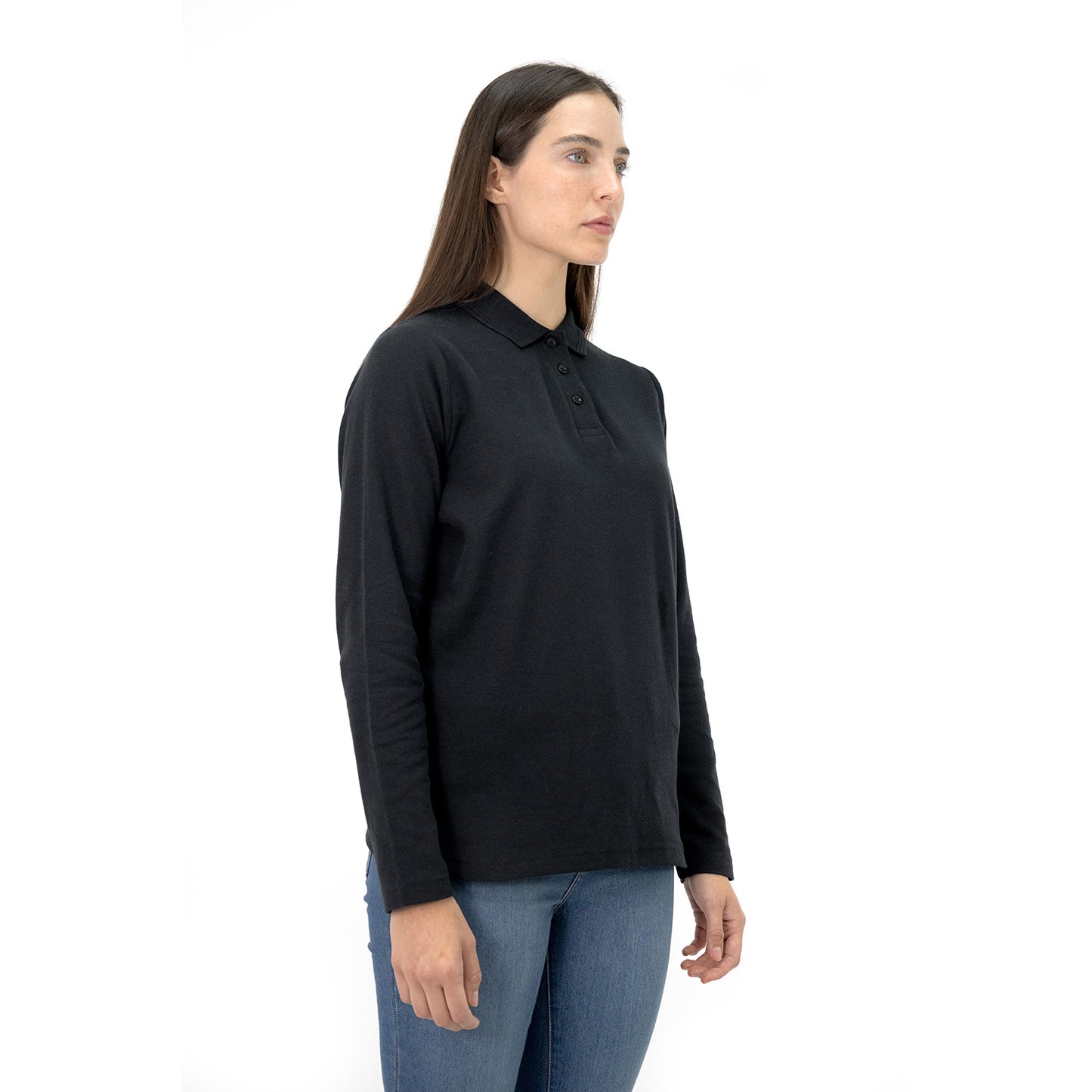 Polera Pique Quebec Manga larga Negro Mujer