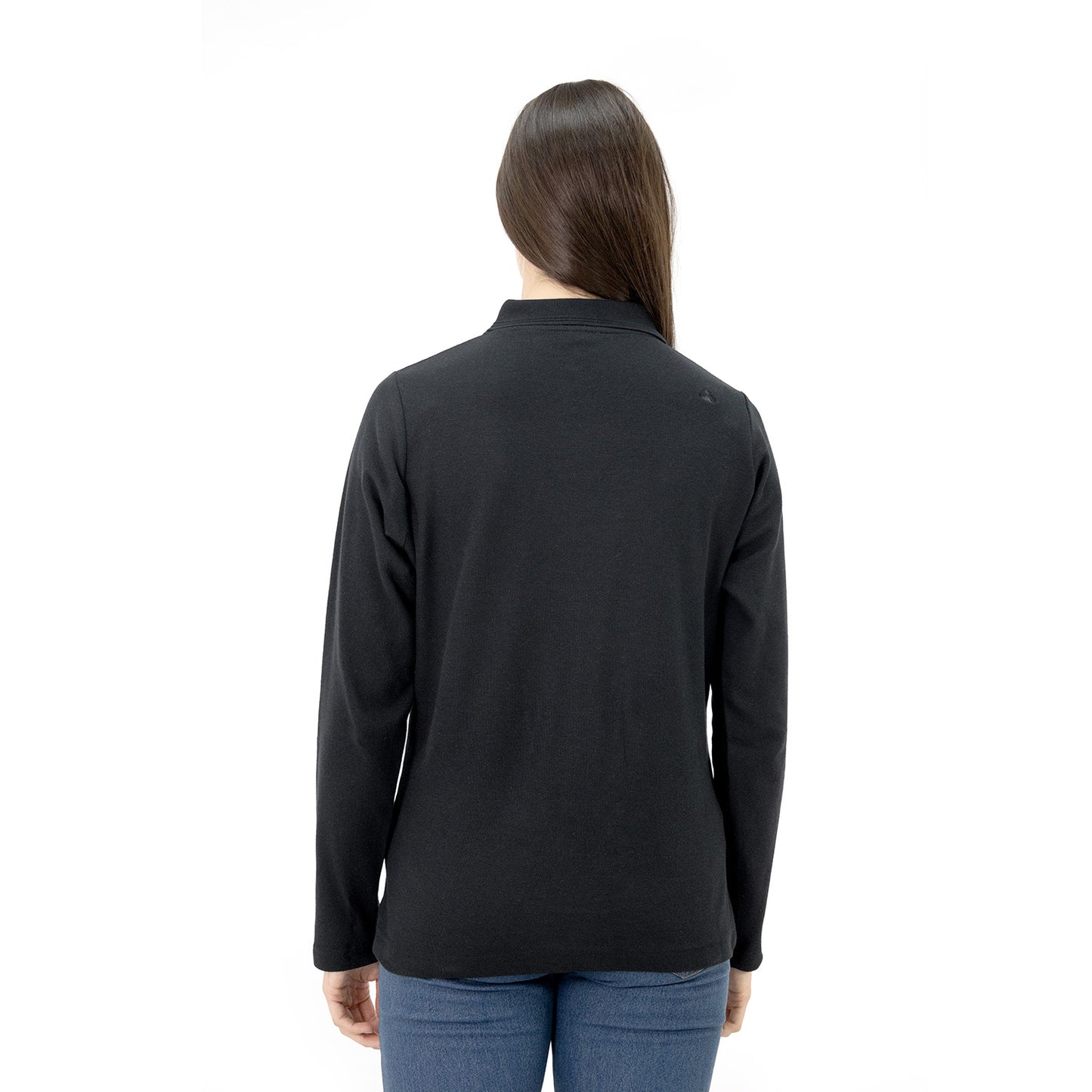 Polera Pique Quebec Manga larga Negro Mujer
