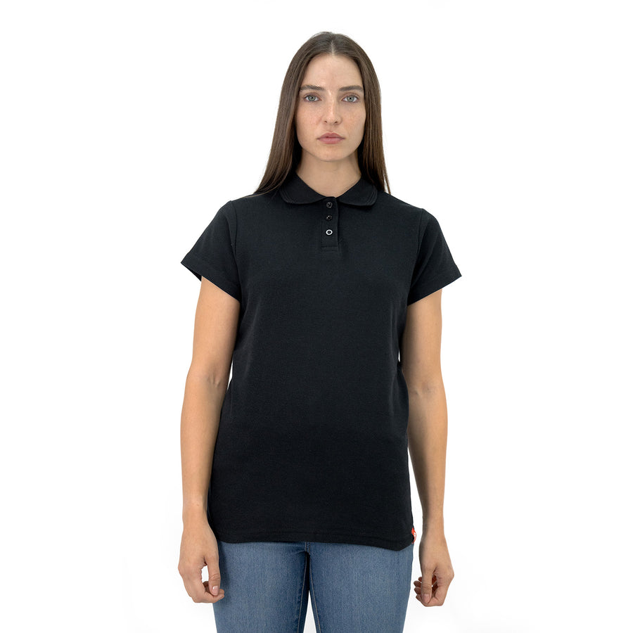 POLERA PIQUE QUEBEC MANGA CORTA NEGRO MUJER