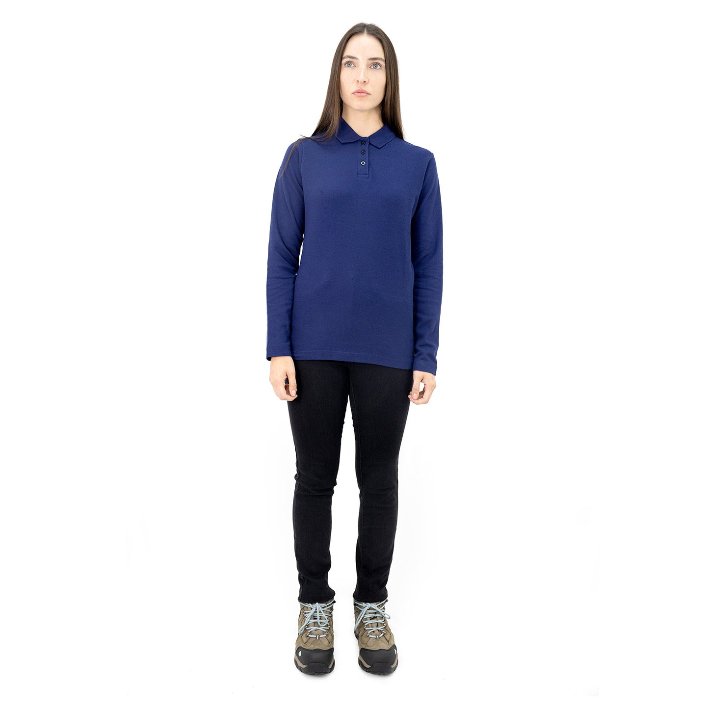 Polera Pique Quebec Manga Larga Azul Mujer