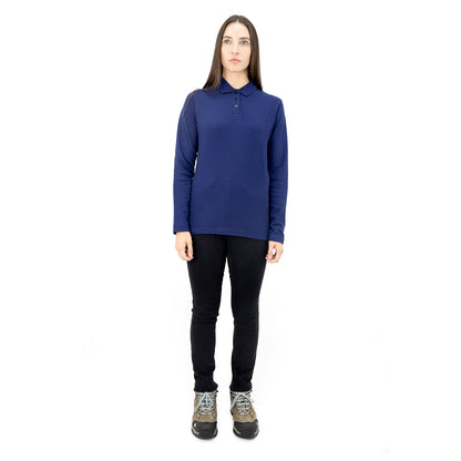 Polera Pique Quebec Manga Larga Azul Mujer