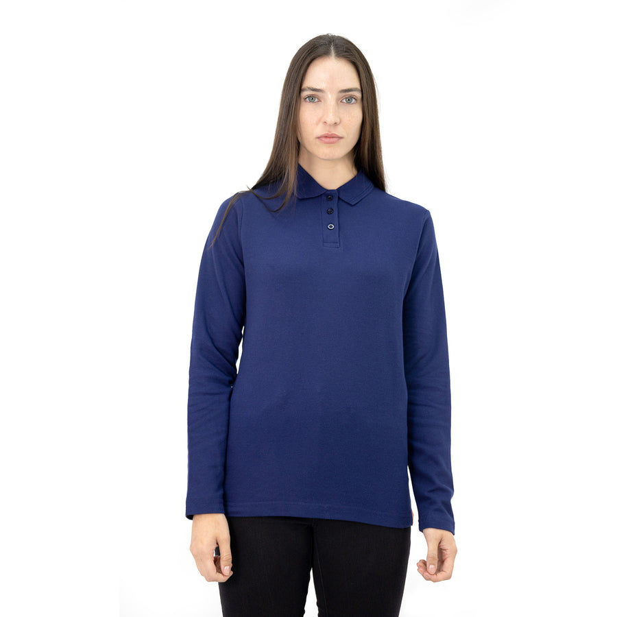 POLERA PIQUE QUEBEC MANGA LARGA AZUL MUJER