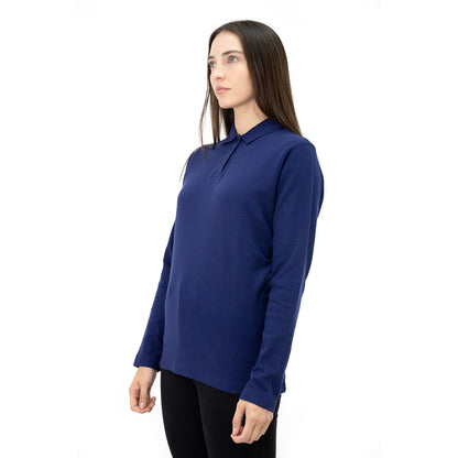Polera Pique Quebec Manga Larga Azul Mujer