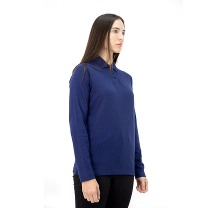 Polera Pique Quebec Manga Larga Azul Mujer